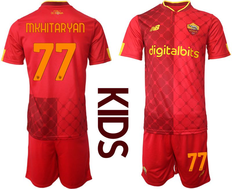 Youth 2022-2023 Club AS Rome home red #77 Soccer Jersey->real madrid jersey->Soccer Club Jersey